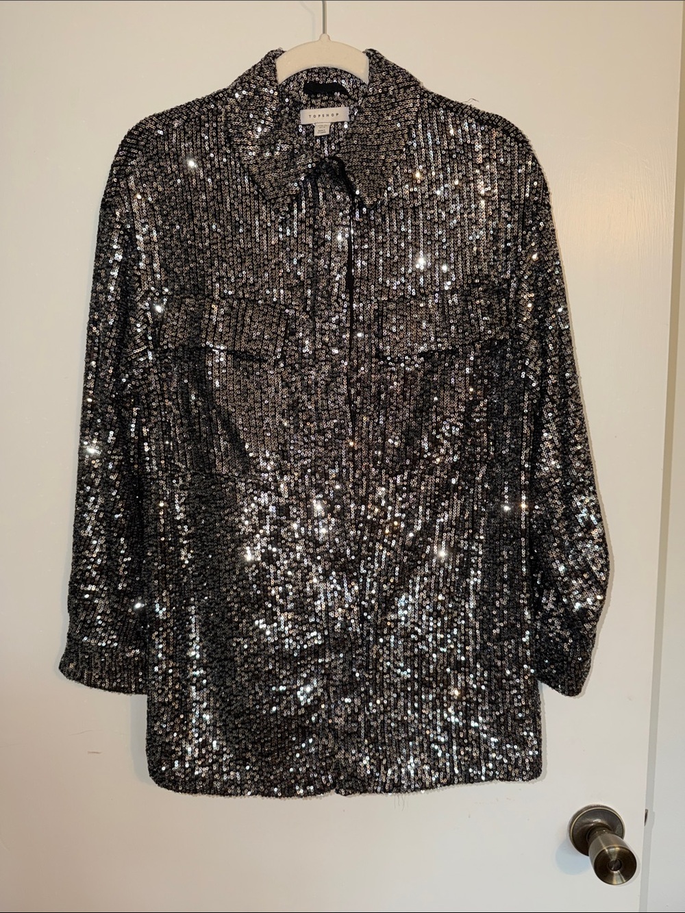 Topshop Tailored Mini Sequin Shacket in silver - part of a set